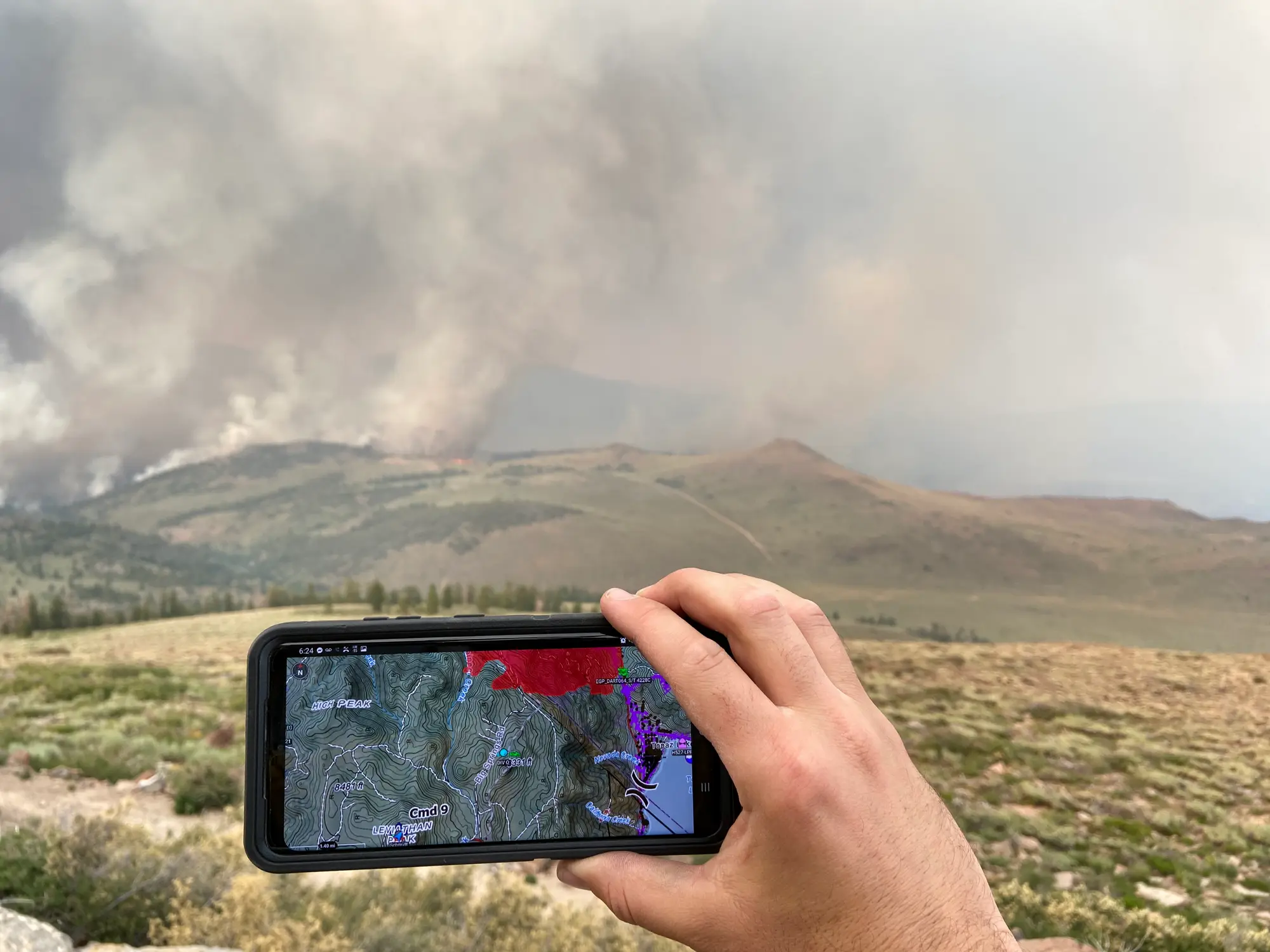 A TAK end-user device used near an active wildfire